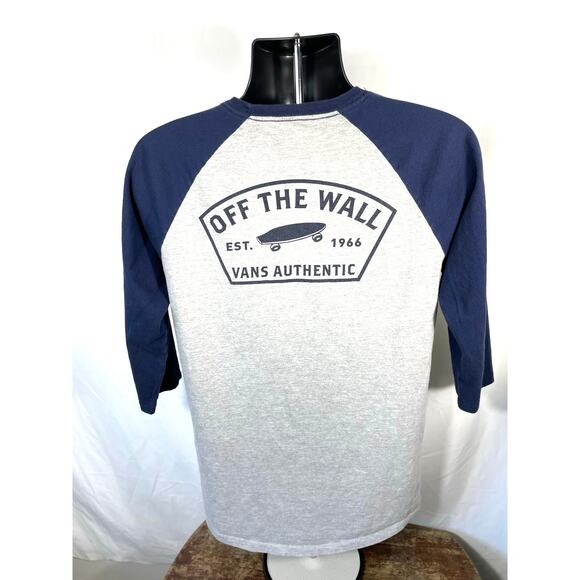 Vans Off The Wall Raglan Tee Navy Gray Size L - Picture 2 of 6
